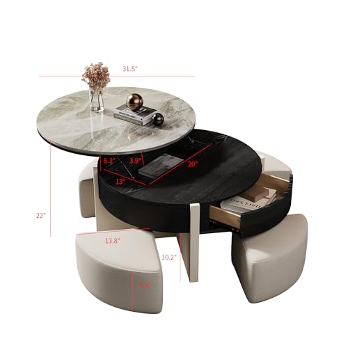 Round Lift Top Coffee Table with Stools and Storage G2195