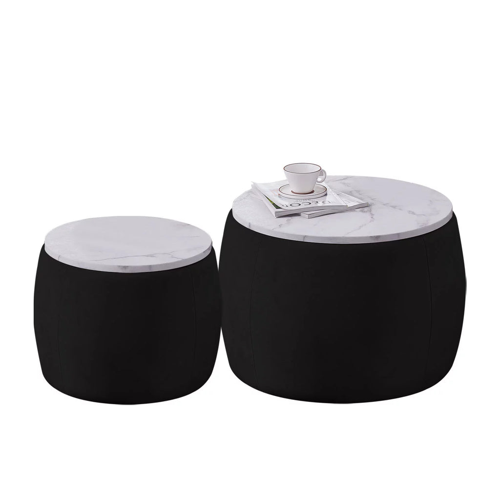 Velvet Marble Texture Nesting End Tables Set of 2 with Hidden Storage G218454