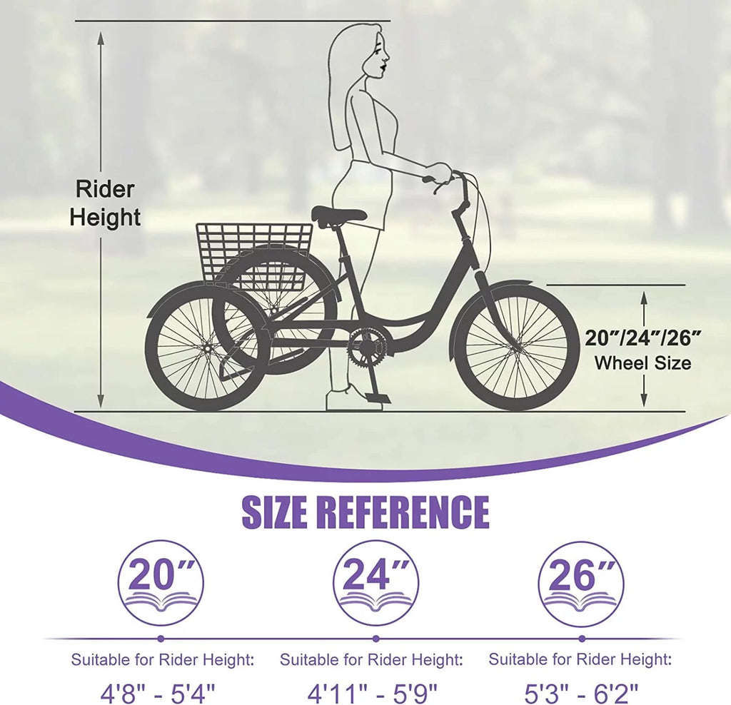 24 26 inch 7 Speed Adult Tricycle with Rear Basket O798395