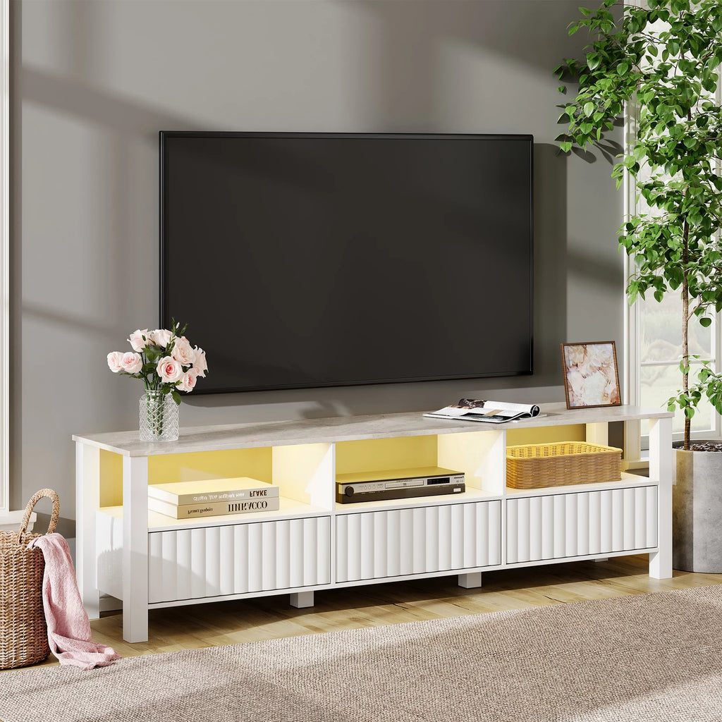 White Wood TV Stand with 6 Storage I83931