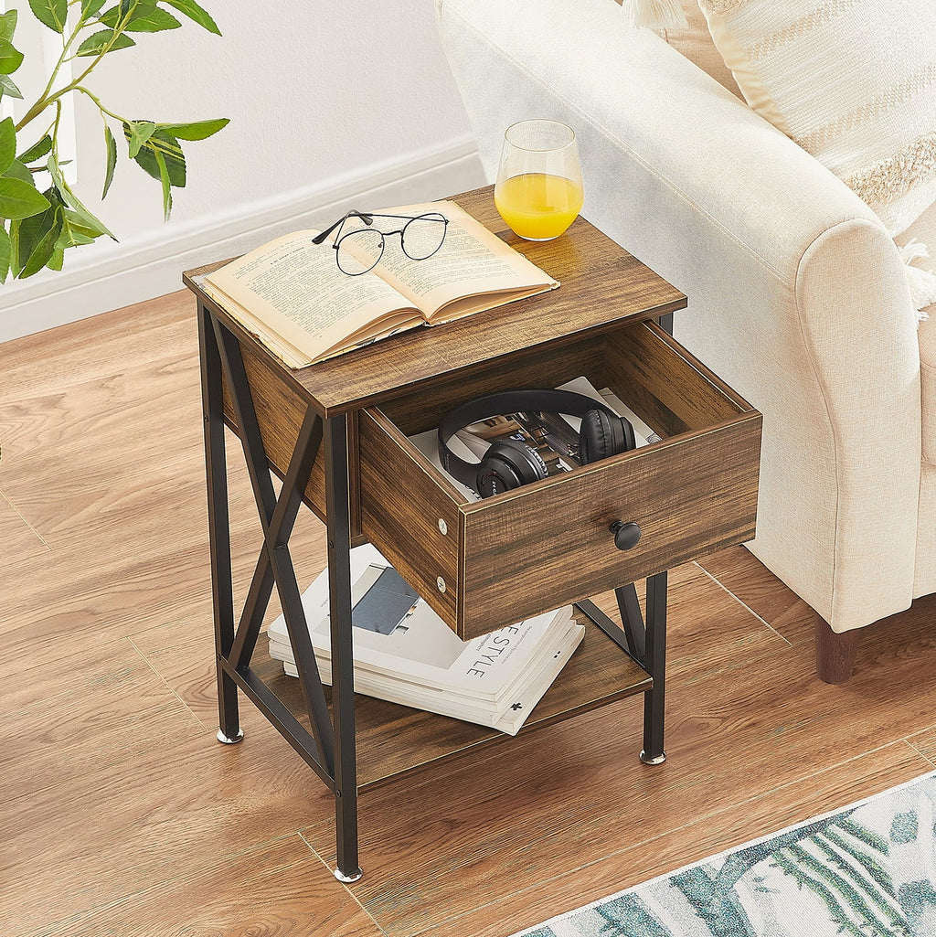 Brown Nightstand with Drawer and Storage Shelf H931983