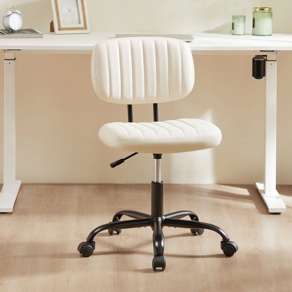 White PU Leather Low Back Task Chair with Wheels A528