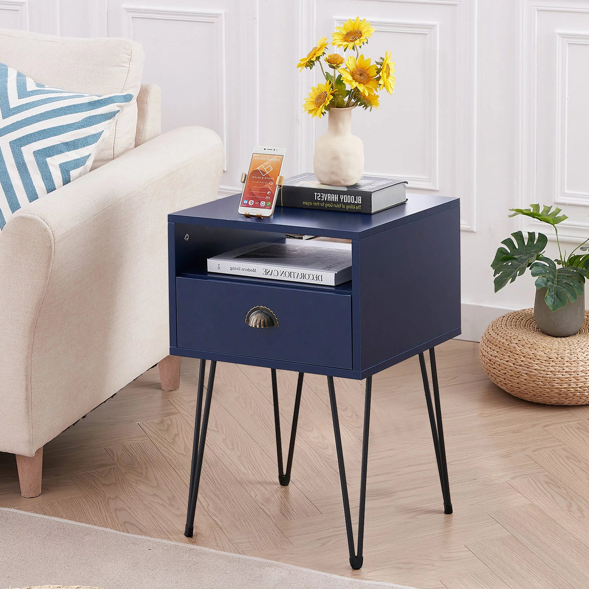 Blue 3-Piece Queen Bedroom Set with Nightstand Set of 2 M473269