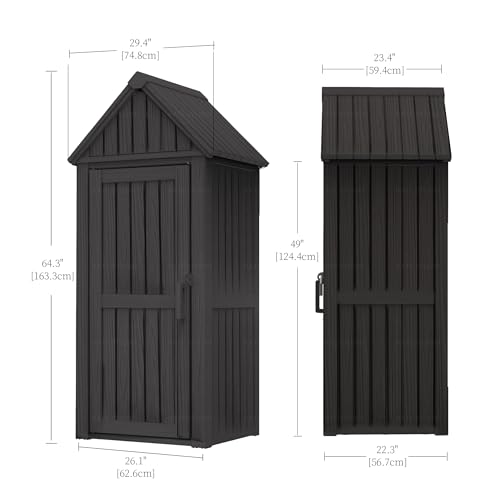Grey Resin Outdoor Storage Shed with Lockable Door B5053