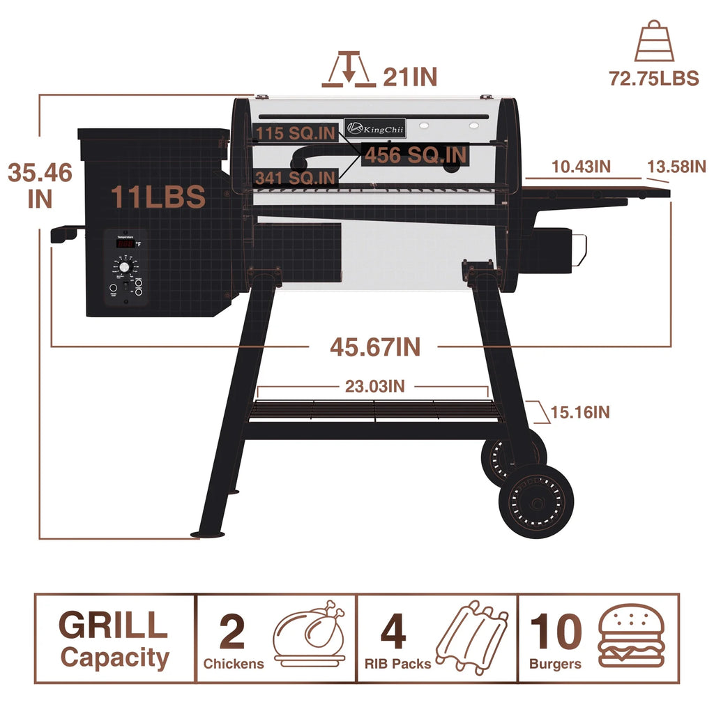 456 SQ.IN Pellet Grill Smoker with Side Shelf R140564