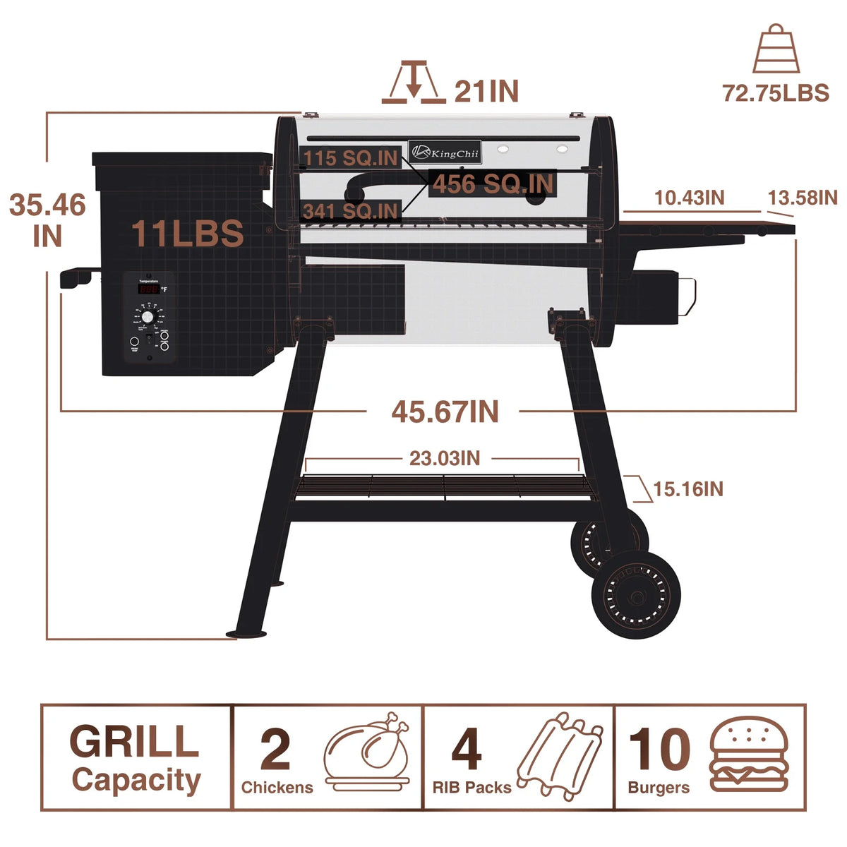 456 SQ.IN Pellet Grill Smoker with Side Shelf R140564