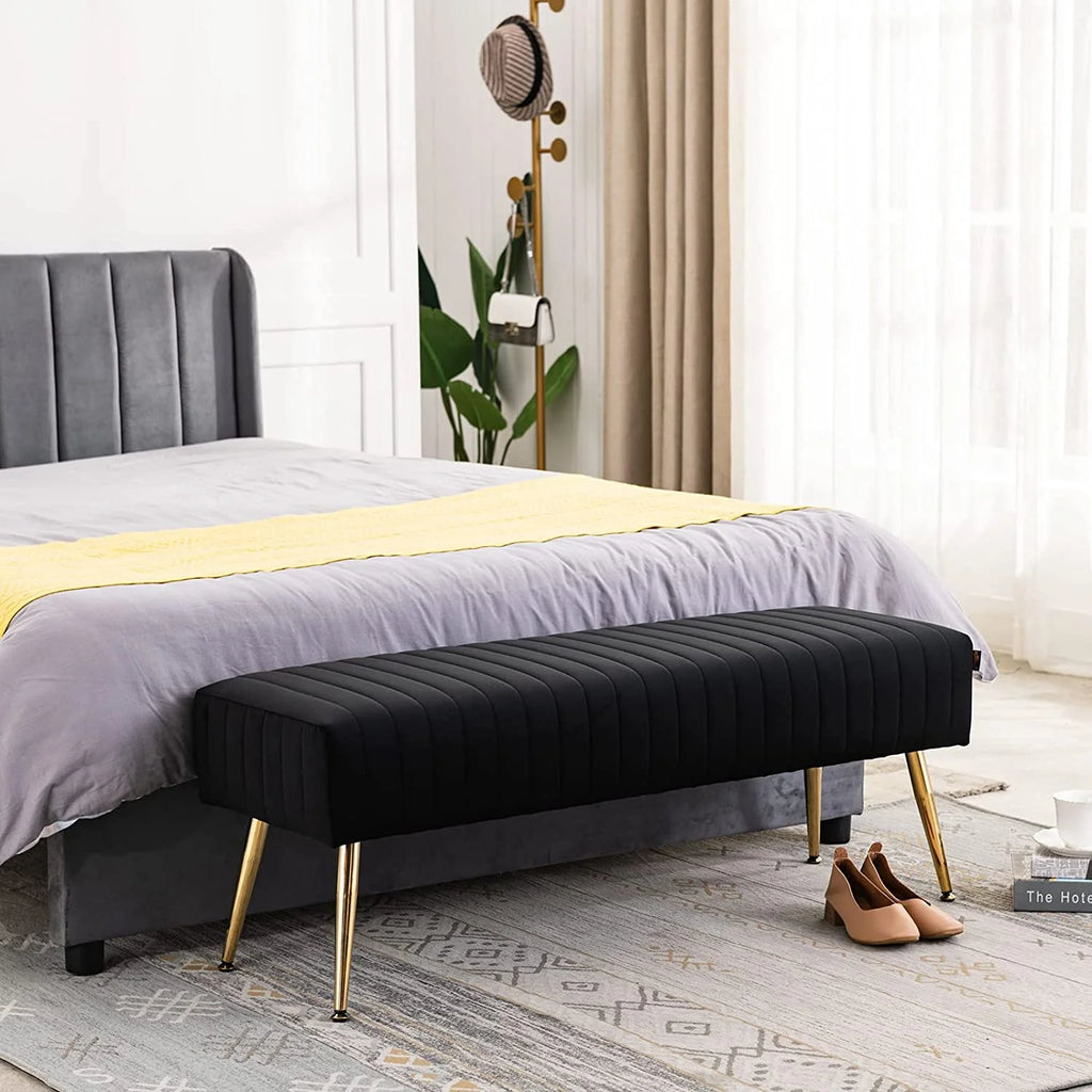 44 Inch Velvet Ottoman Bench with Gold Legs X74398