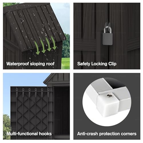 Grey Resin Outdoor Storage Shed with Lockable Door B5053
