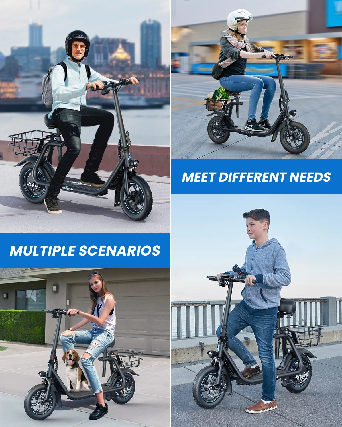 450W 36V Foldable Electric Scooter with Seat Basket 12 in Off-Road Tires Black Q538202
