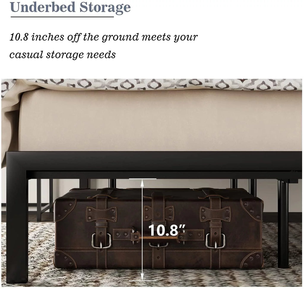 Queen Size Rustic Industrial Platform Bed Frame with Wood Headboard W5449