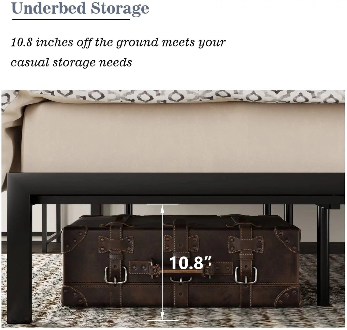 Queen Size Rustic Industrial Platform Bed Frame with Wood Headboard W5449