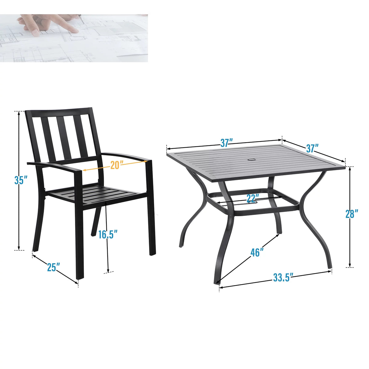 5 Pcs Metal Patio Dining Set T370
