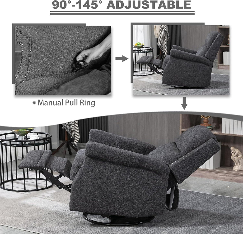 Black Teddy Fabric Swivel Recliner Chair I812016