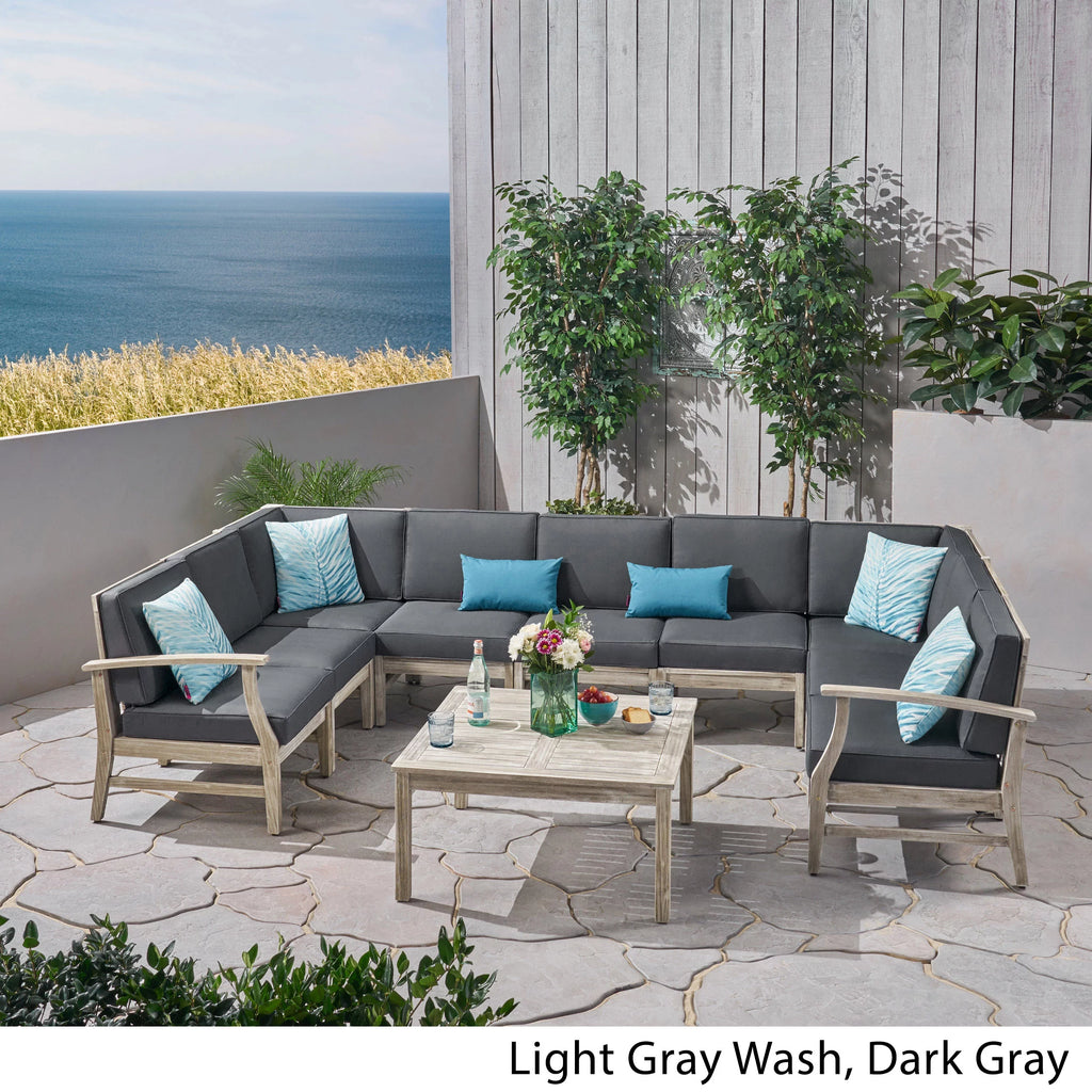 Light Gray Acacia Wood Outdoor Sofa Sectional Set H1510