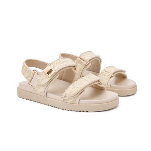 Women's Adjustable Double Strap Slip on Leather Footbed Flat Sandals H821