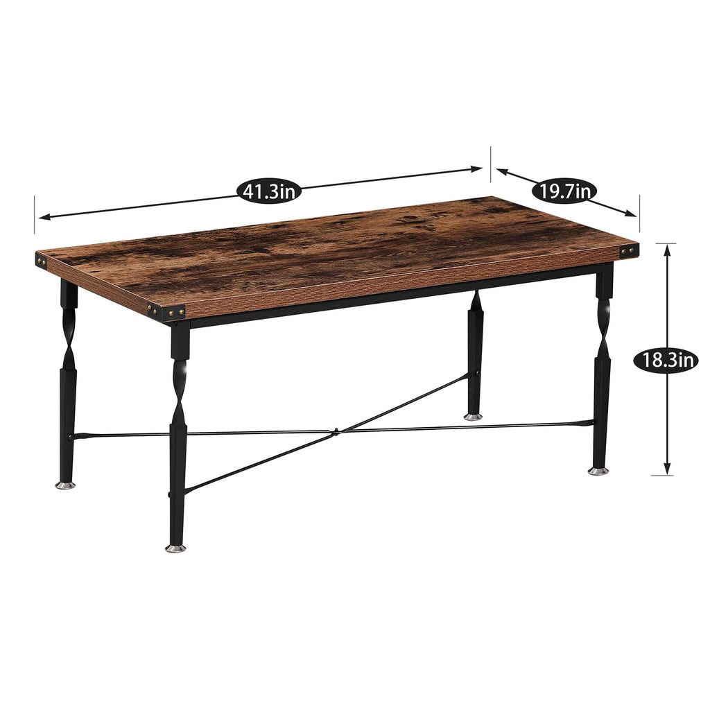 Rectangle Coffee Table with Metal Frame, Rustic Brown N681