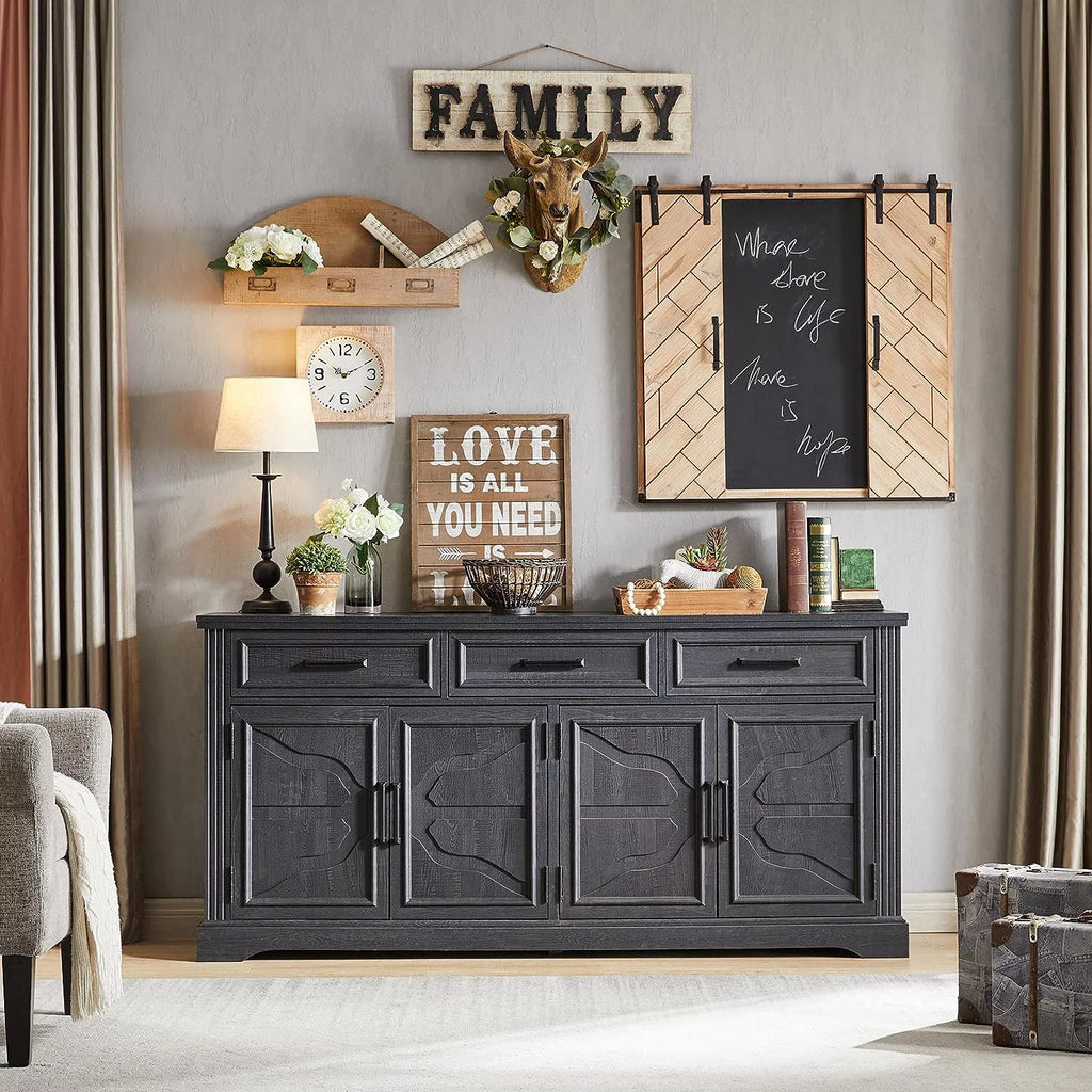 Black 3 Drawer 4 Door Sideboard Storage Cabinet H15382