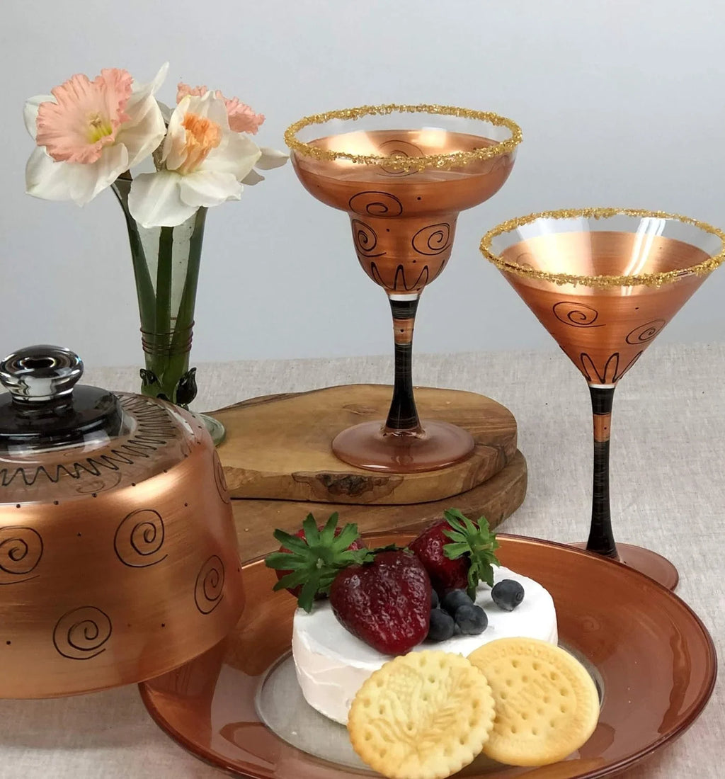Hand Painted Martini Glasses Set Of 2 Gold T346