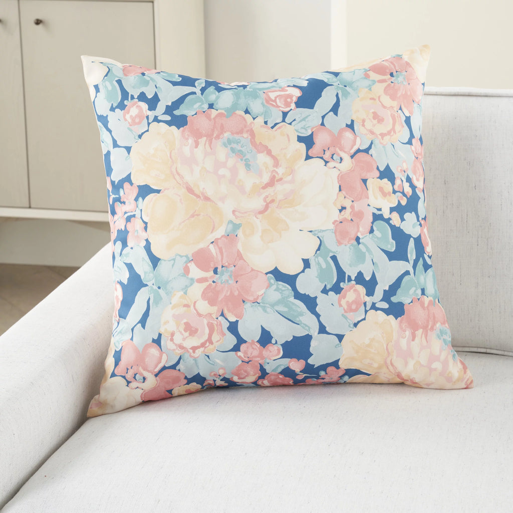 Blue Ivory Indoor Outdoor Washable Throw Pillow U3855