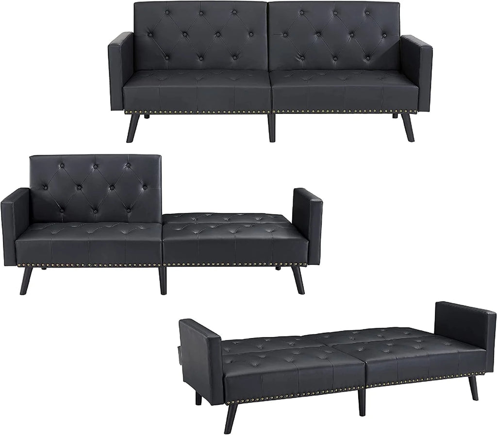 Espresso Faux Leather Tufted Convertible Sofa Bed V94270