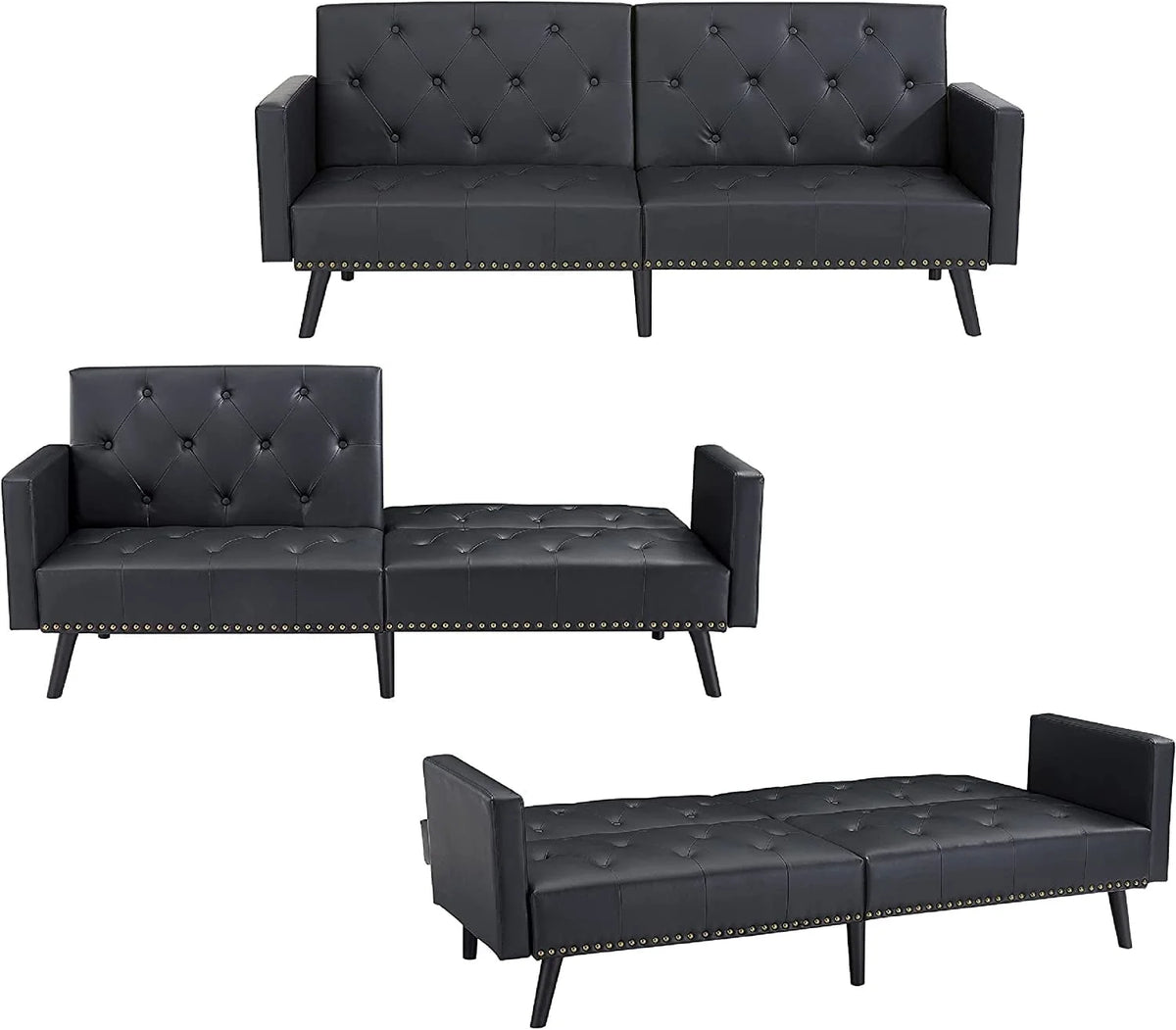 Espresso Faux Leather Tufted Convertible Sofa Bed V94270