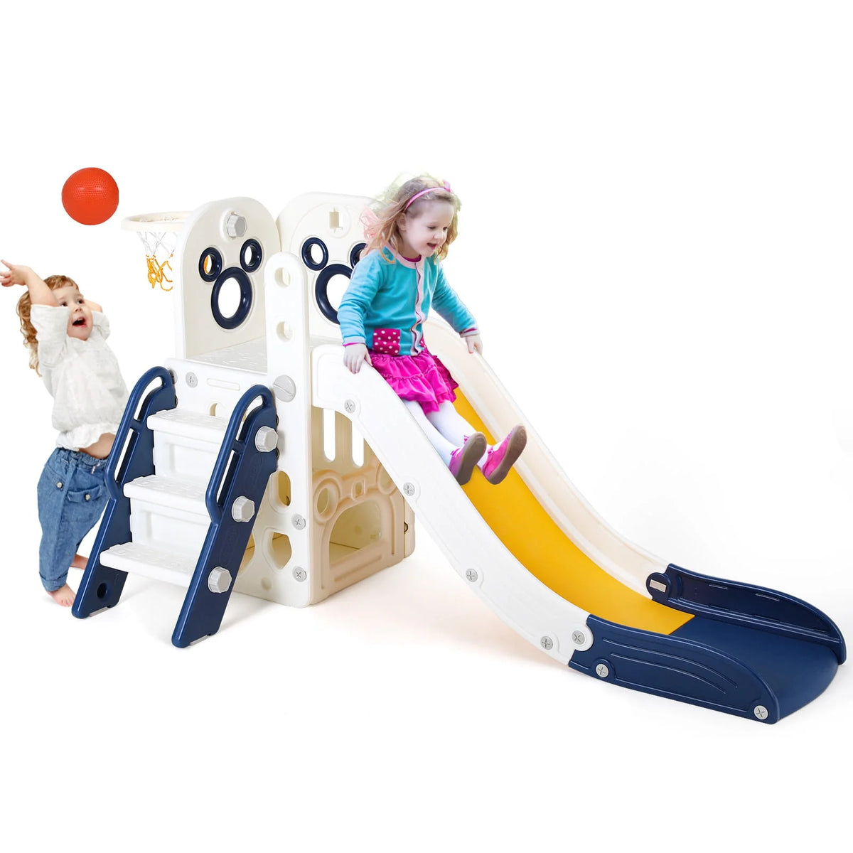 Plastic Toddler Slide with Basketball Hoop Y641414