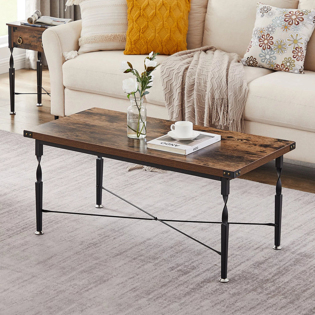 Rectangle Coffee Table with Metal Frame, Rustic Brown N681
