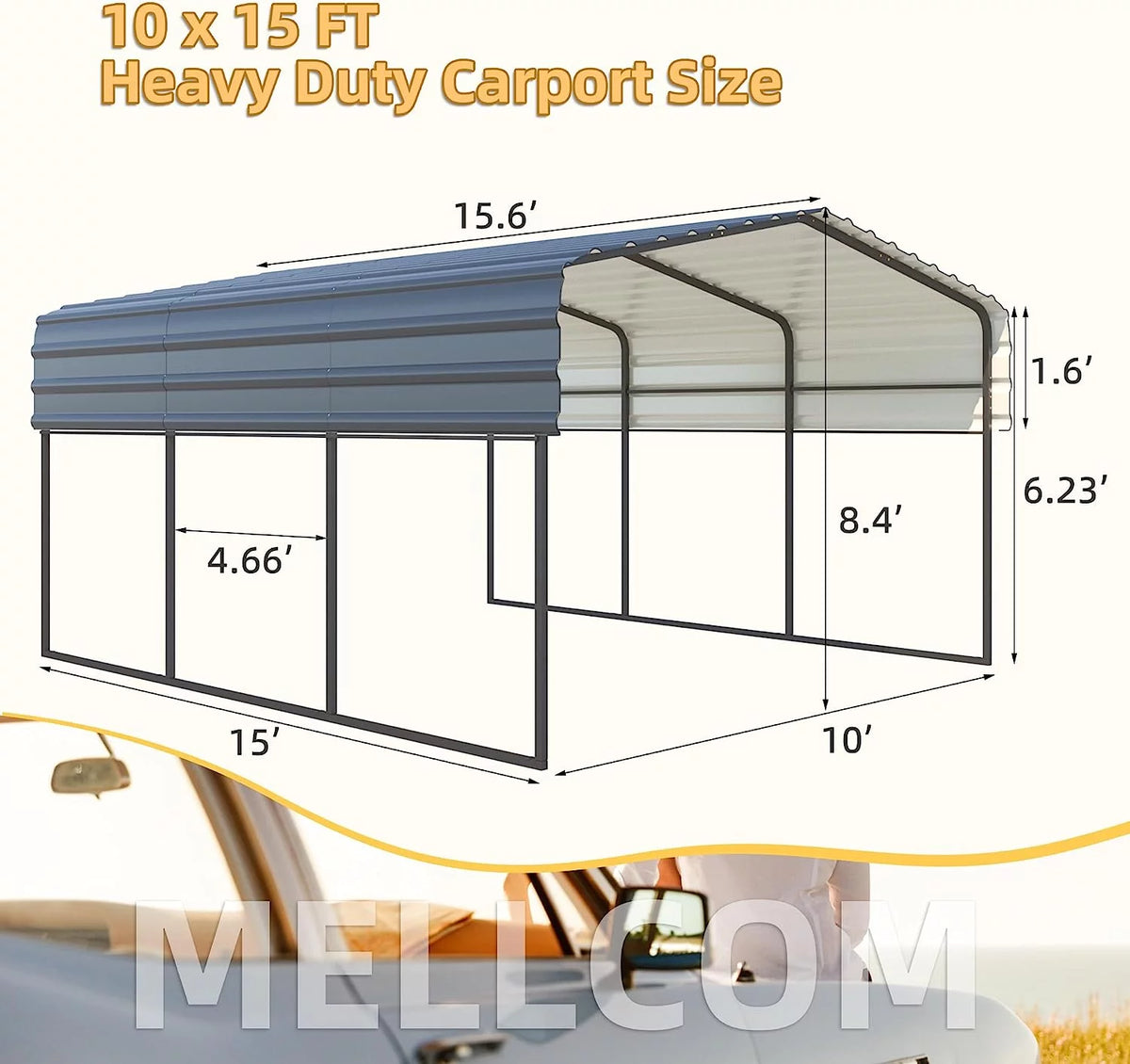 10 x 15 ft Galvanized Steel Carport Z936514