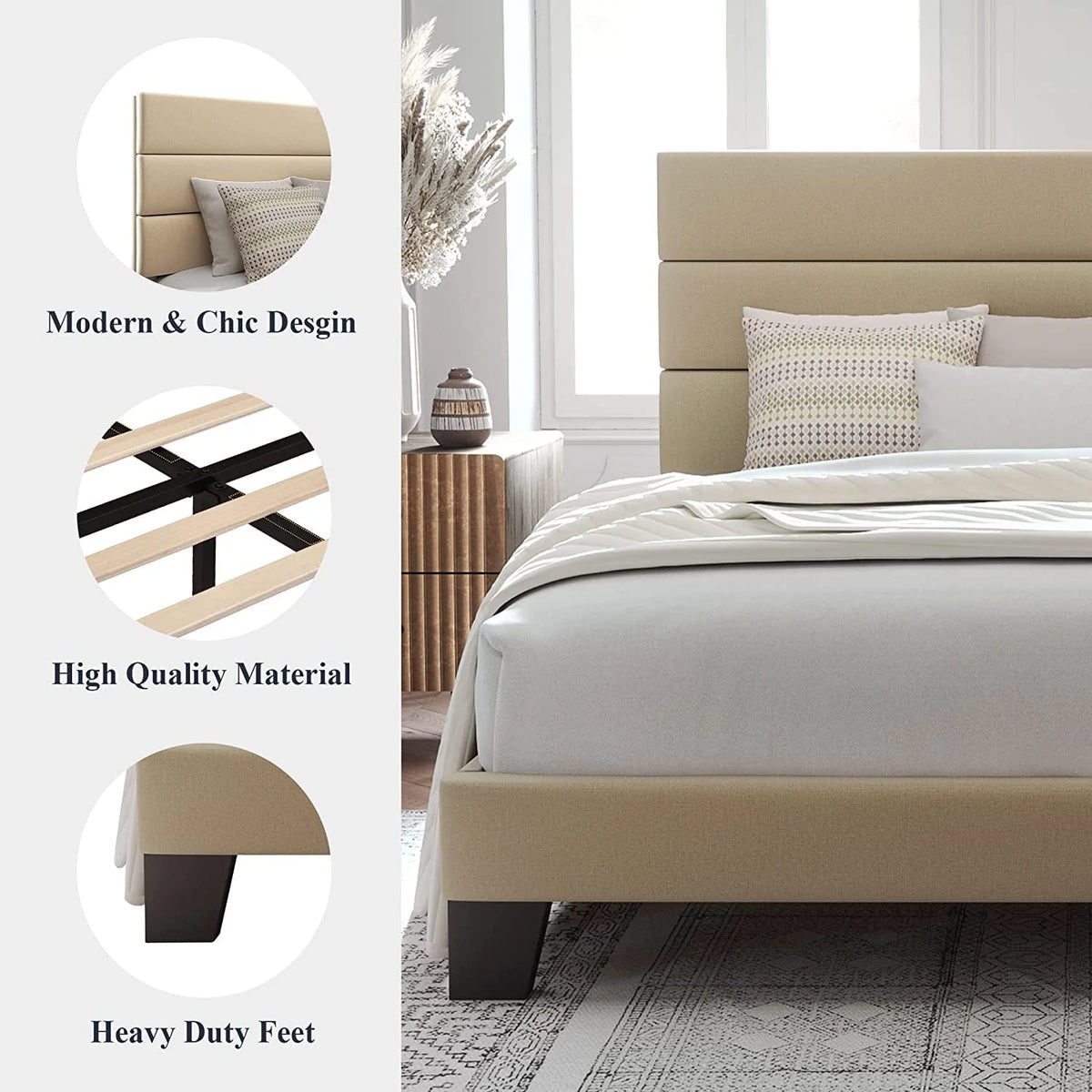 Queen Size Fabric Upholstered Platform Bed Frame P998189