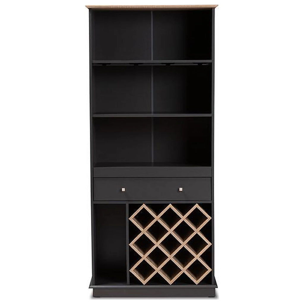 Dark Grey Oak Finished Wood Wine Cabinet R26955