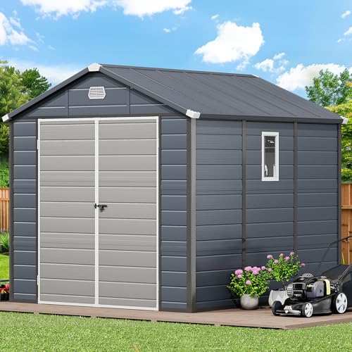 8x6.2FT All-Weather Plastic Outdoor Storage Shed with Lockable Doors C783778
