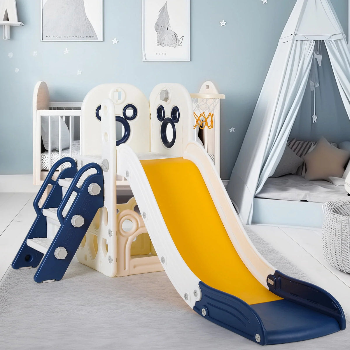 Plastic Toddler Slide with Basketball Hoop Y641414