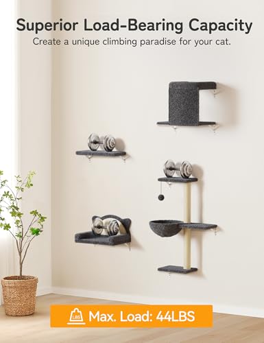 Cat Wall Shelves 4-in-1 Climbing Wall Furniture Set with Scratching Posts, Cat Bed & Sofa, Gray I42889