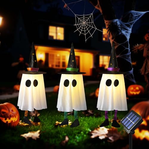 Solar Powerd Halloween Ghost Decorations Outdoor, Set of 3 Light Up Ghosts R30623
