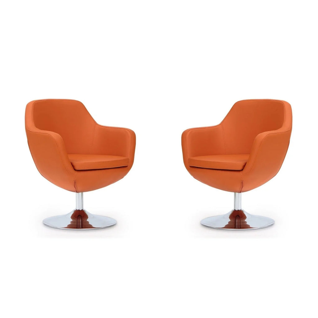Orange and Polished Chrome Faux Leather Swivel Accent Chair Set of 2 Y433561