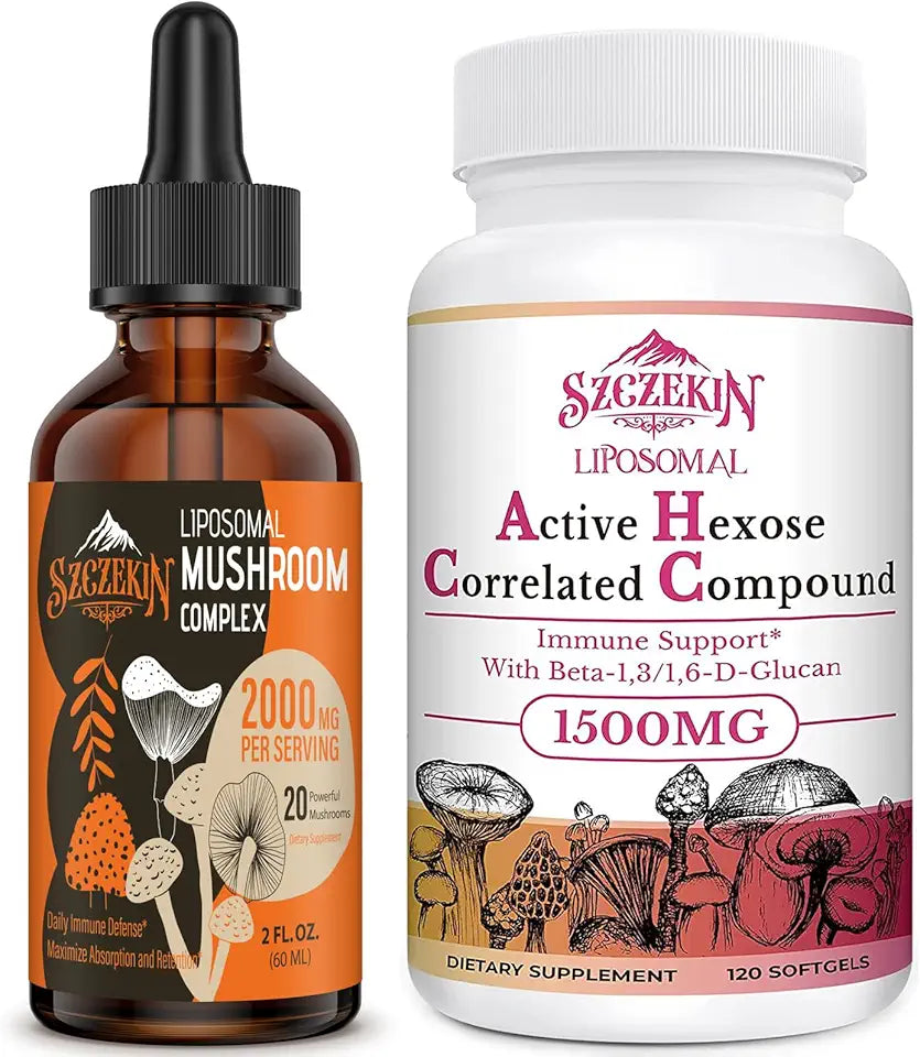 120 SoftGels Liposomal Active Hexose Correlated Supplement and 2000 MG Liposomal Mushroom Complex Drops K2445