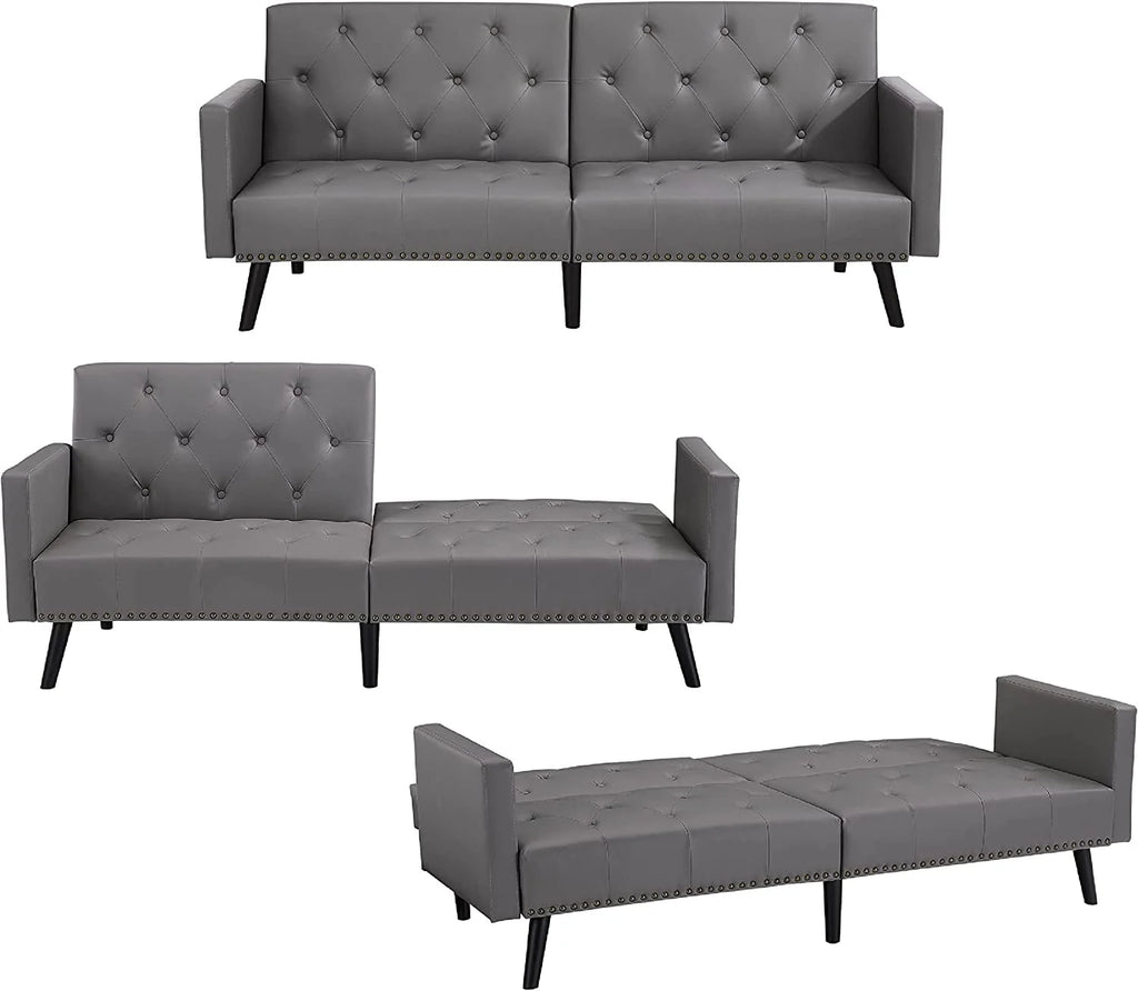 Espresso Faux Leather Tufted Convertible Sofa Bed V94270