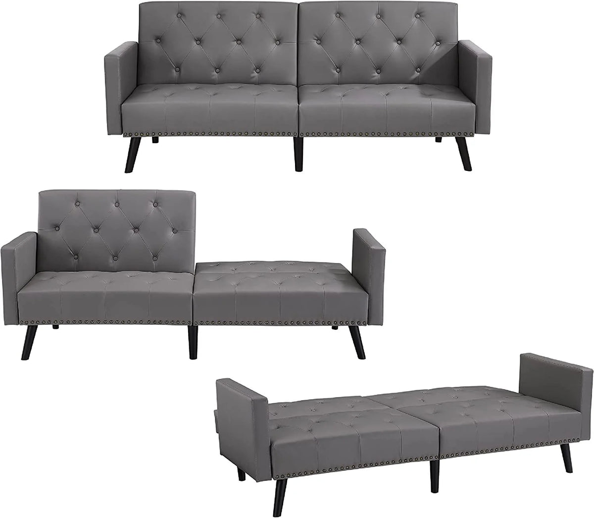 Espresso Faux Leather Tufted Convertible Sofa Bed V94270