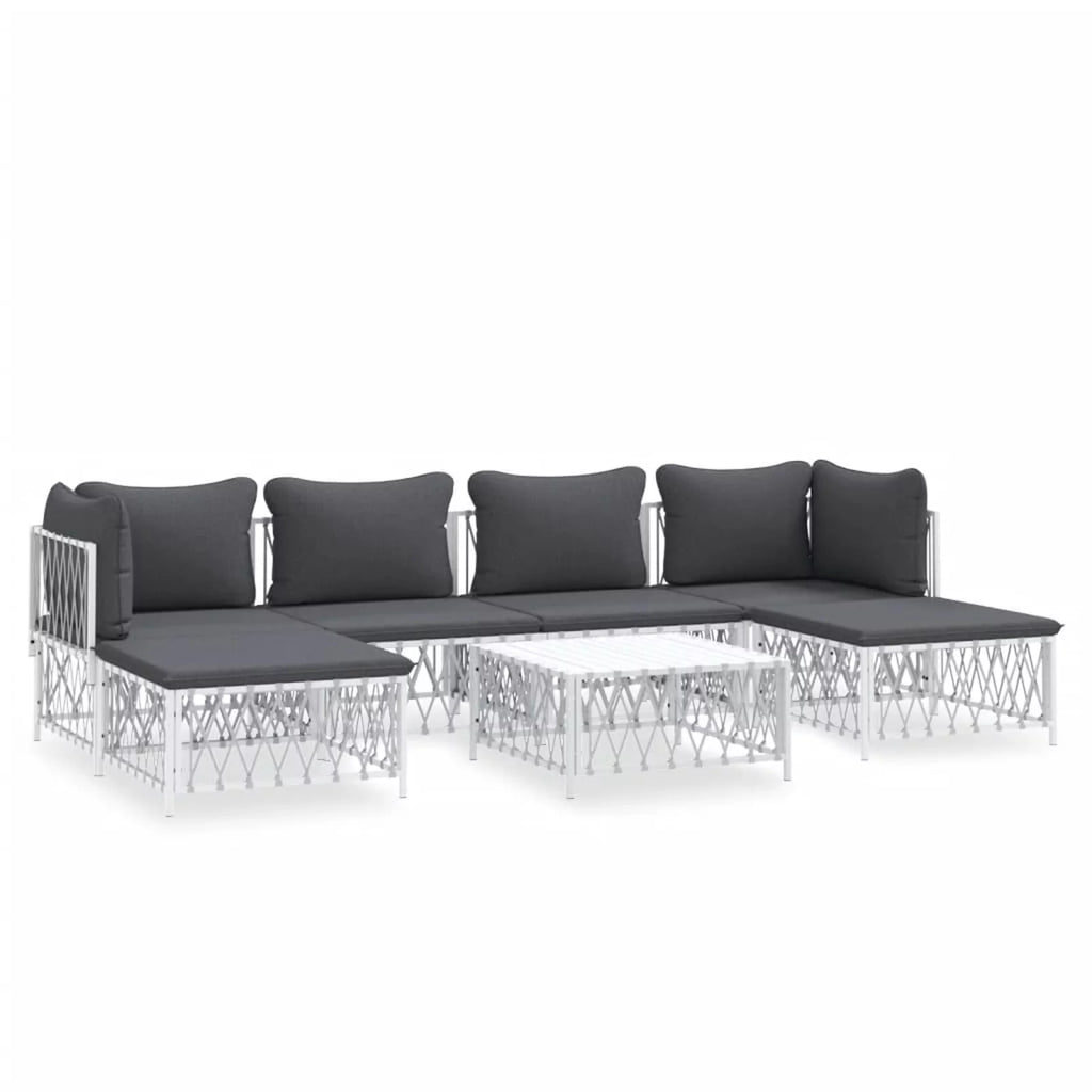 7 Piece Patio Set with Cushions White Steel K3933