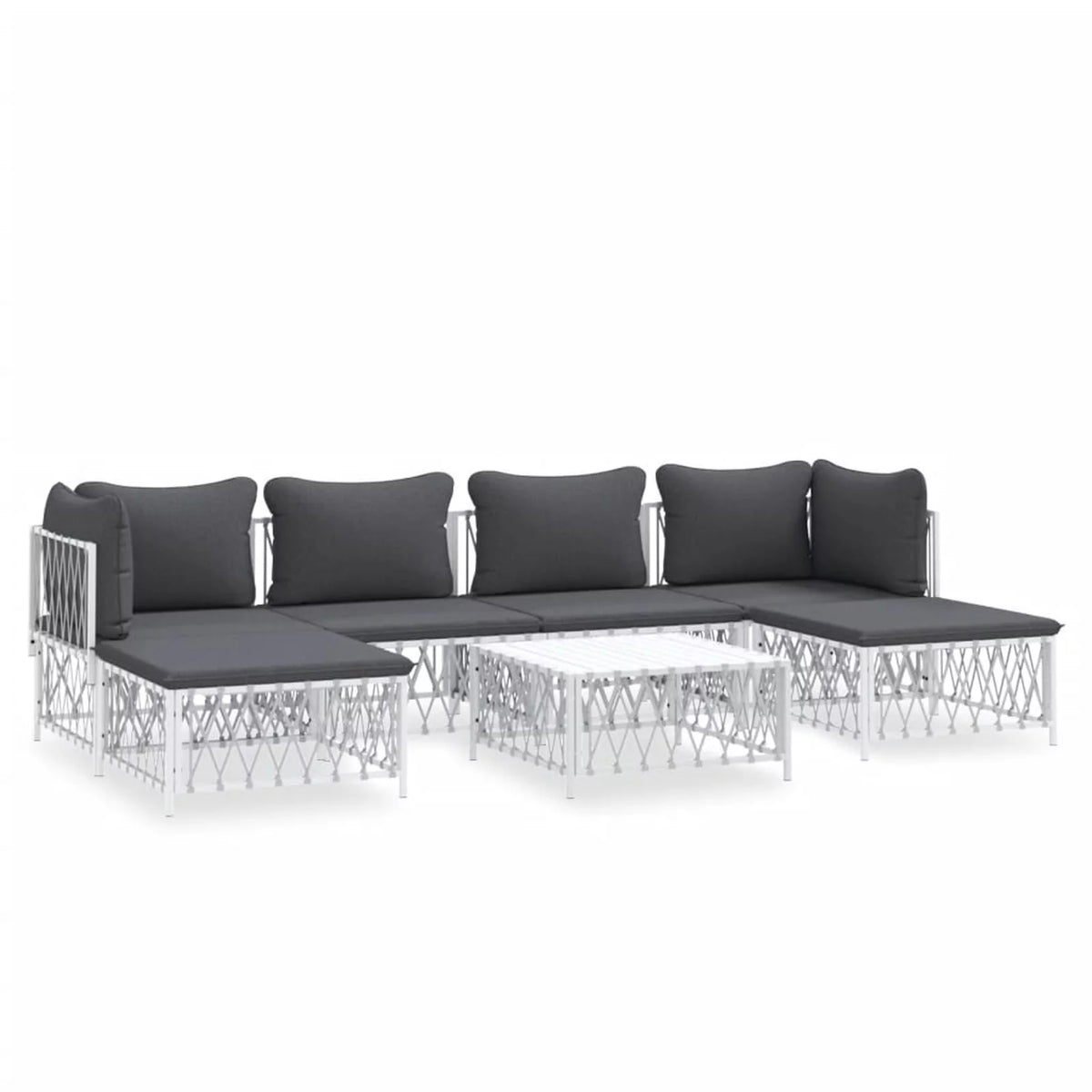 7 Piece Patio Set with Cushions White Steel K3933