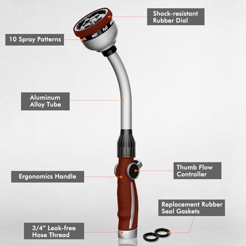 Heavy Duty Metal Garden Hose Wand with 10 Spray Patterns T997411