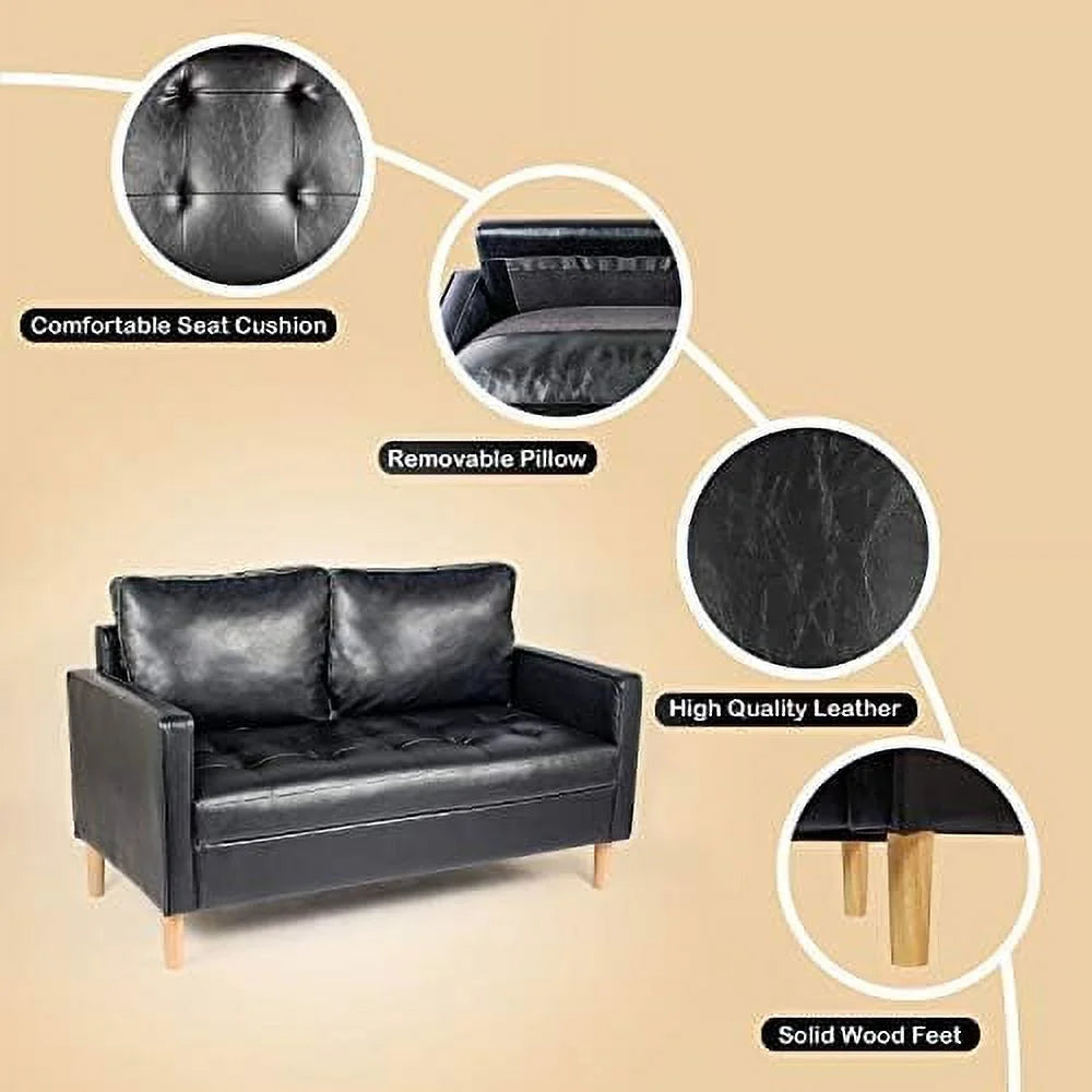 57" Black Faux Leather Loveseat H40858