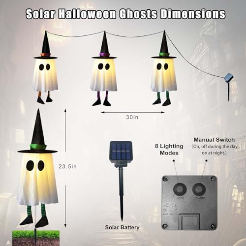 Solar Powerd Halloween Ghost Decorations Outdoor, Set of 3 Light Up Ghosts R30623