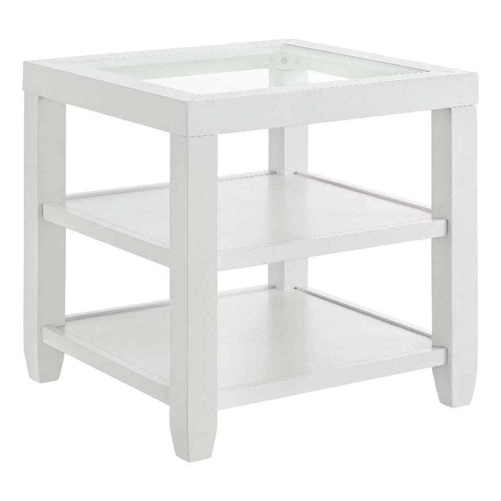 White Wood and Glass Top End Table with Shelves X42696