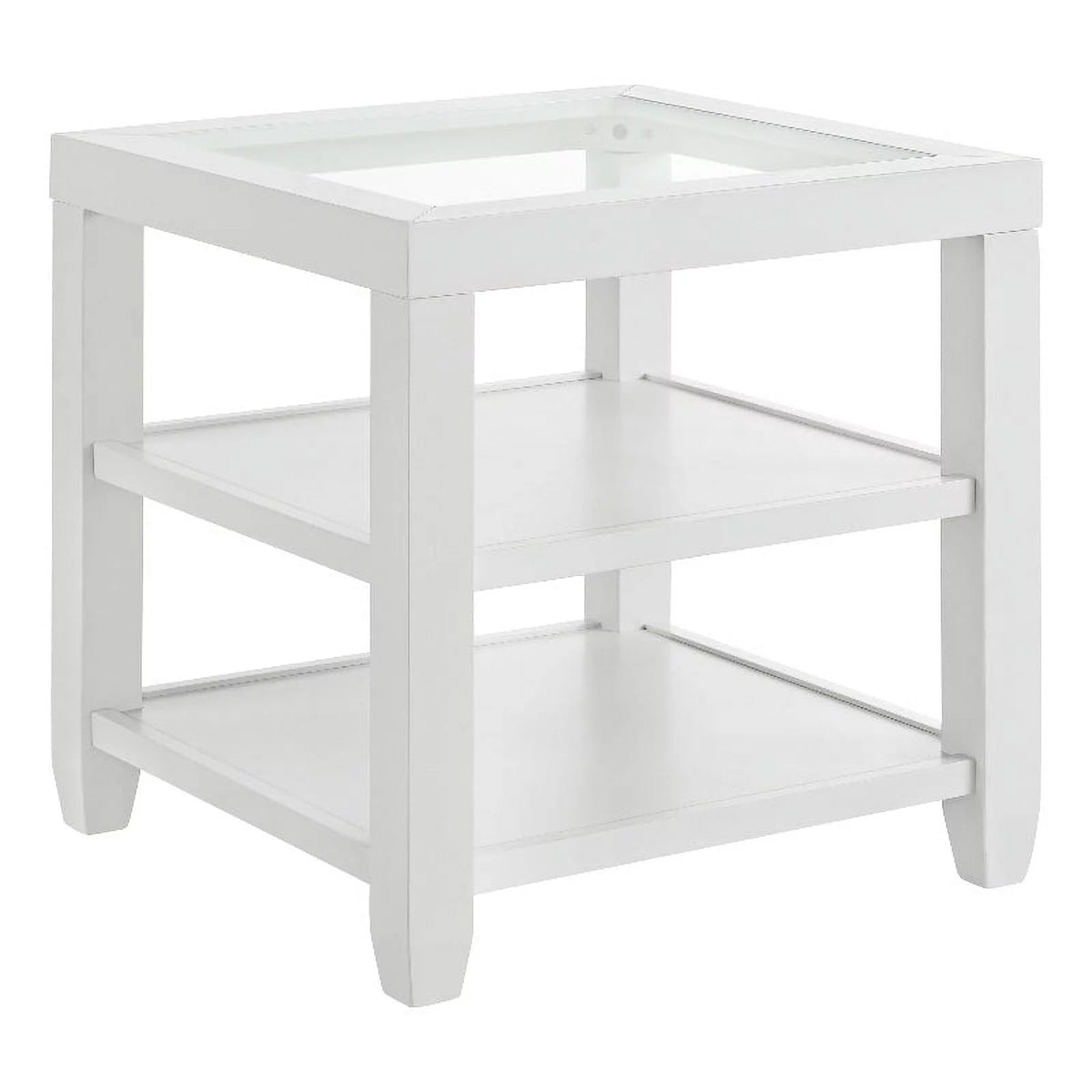 White Wood and Glass Top End Table with Shelves X42696