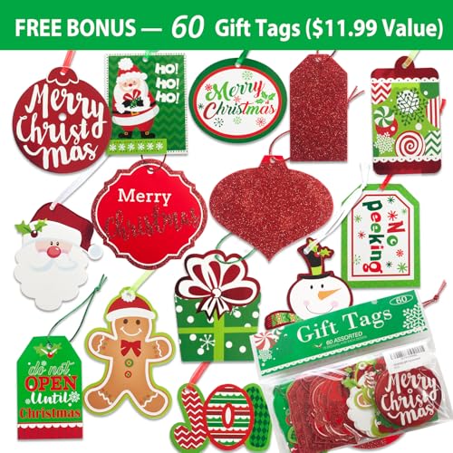 24 Christmas Gift Paper Bags Bulk with Handles and 60 Count Christmas Gift Tags P663010