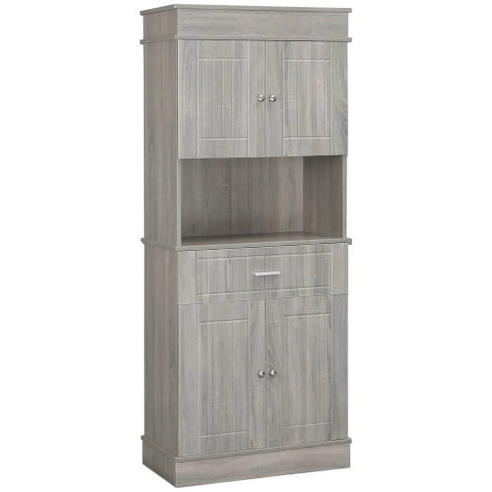 72" Kitchen Buffet with Hutch, Gray Wood Grain Q790