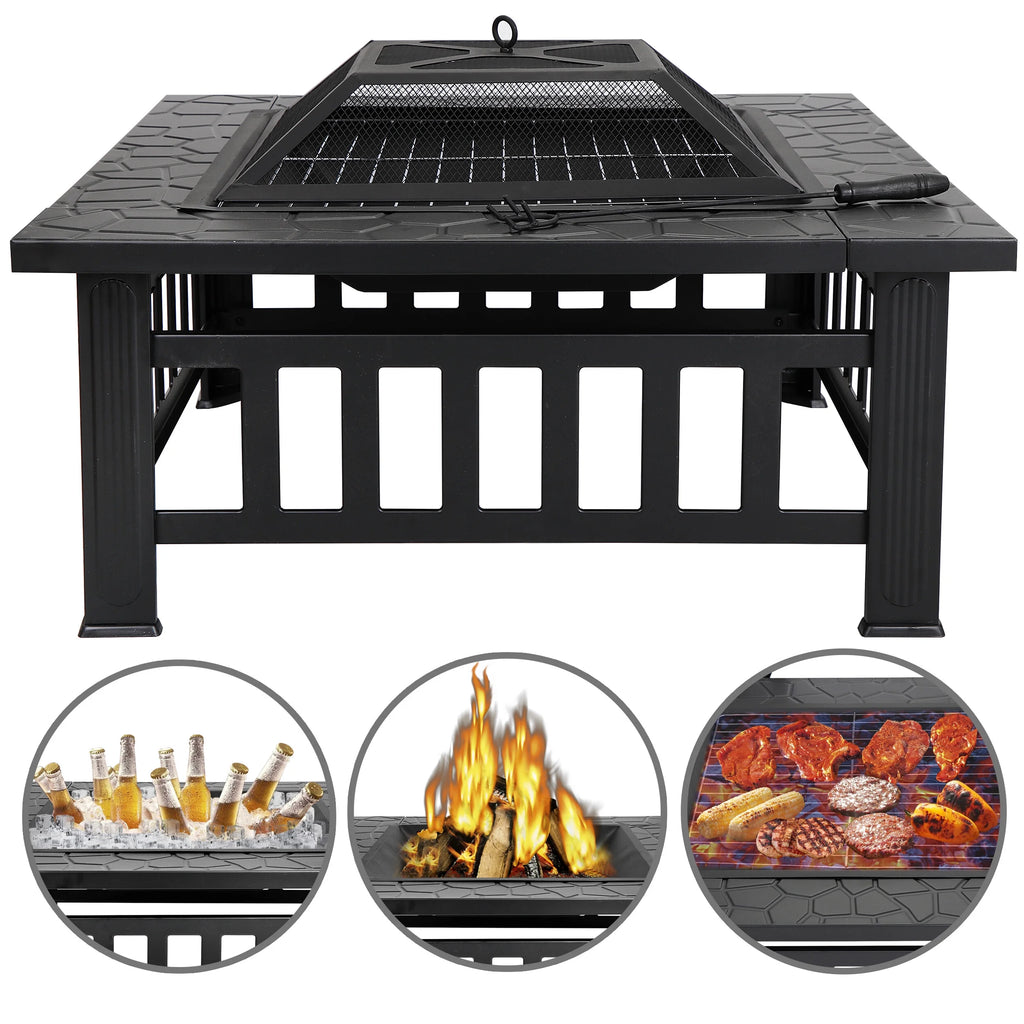 32 Outdoor Square Metal Wood Burning Fire Pit H706