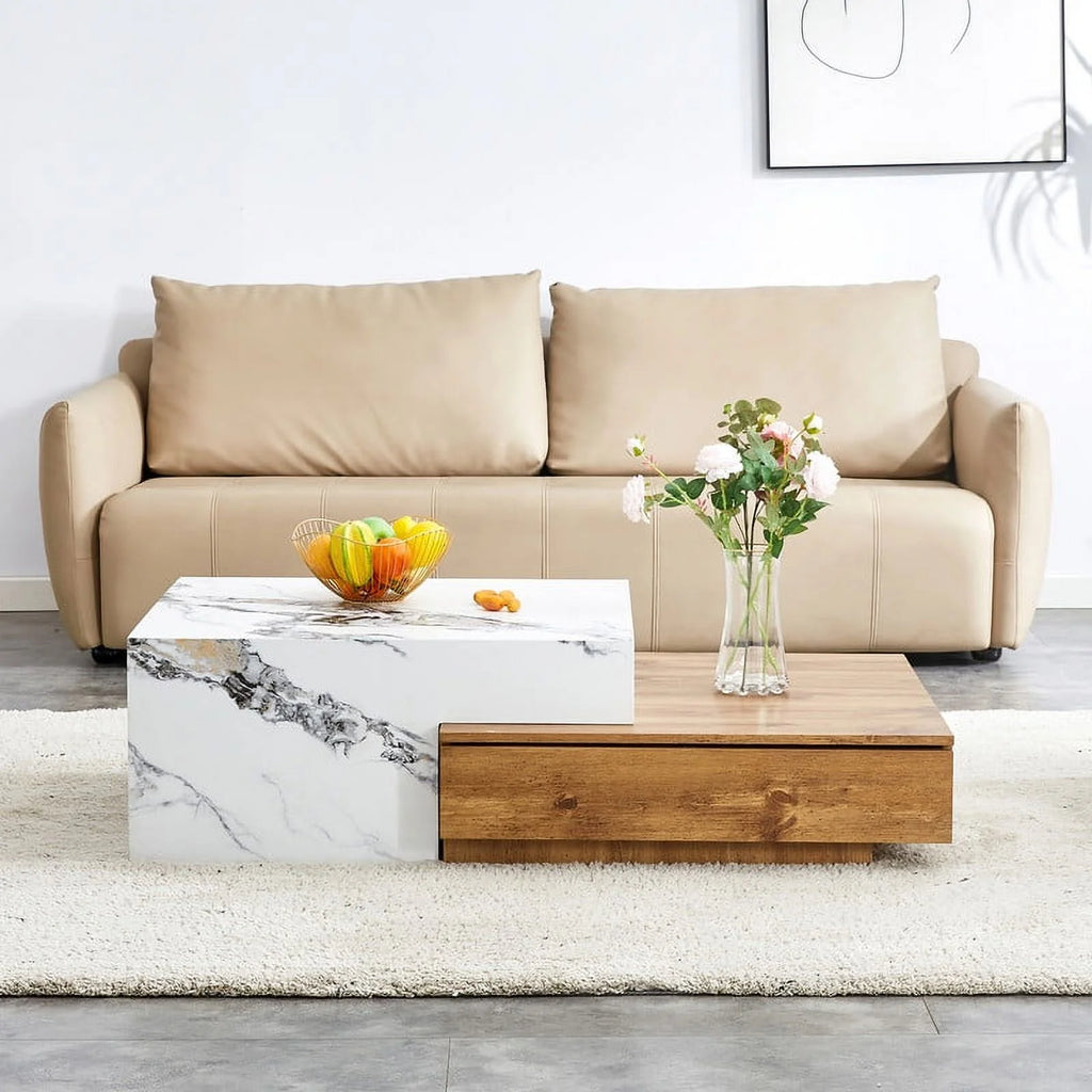 Modern Coffee Table with 2 Drawers White Finish P315