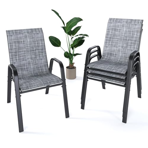 Outdoor Patio Stackable Dining Chairs Set of 4 All-Weather Textilene K474382